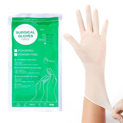 comprar Guantes quirúrgicos desechables de examen médico con químicos estériles - Guantes de látex médico sin polvo, con o sin talco, para hospitales fabricación en línea