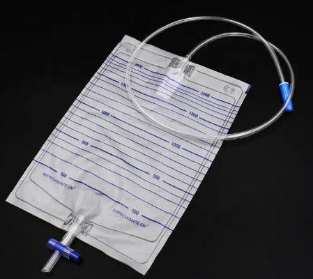 Buen precio Precio de fábrica 2000ml PVC bolsa de drenaje de orina médica con válvula de tipo T en línea