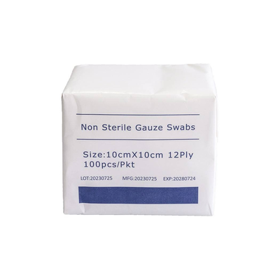 Buen precio Envases de gasos médicos quirúrgicos no estériles 10*10cm 12 capas 40S Envases de gasos 100pcs/pkt Para uso hospitalario En línea